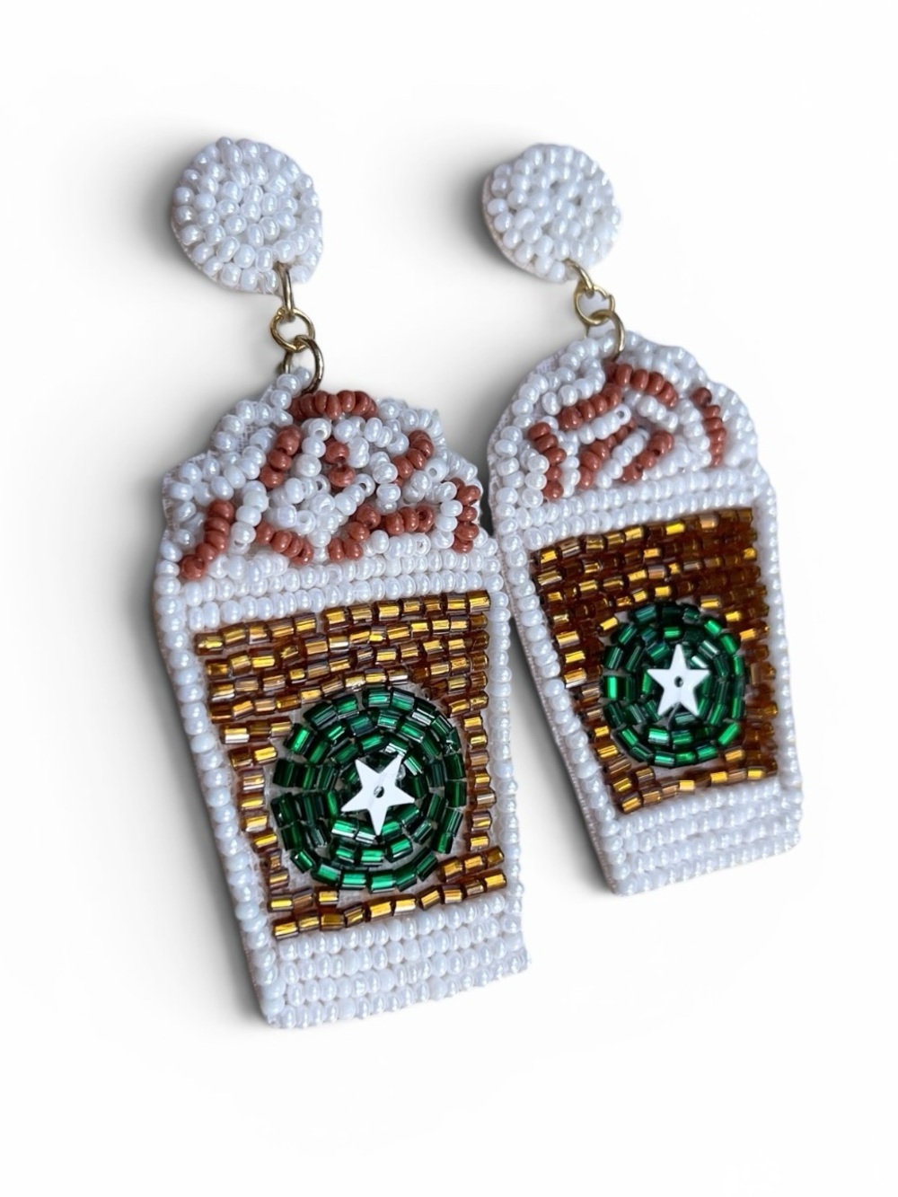 Latte Frappucino Large Beaded Seed Dangle Earrings NEW